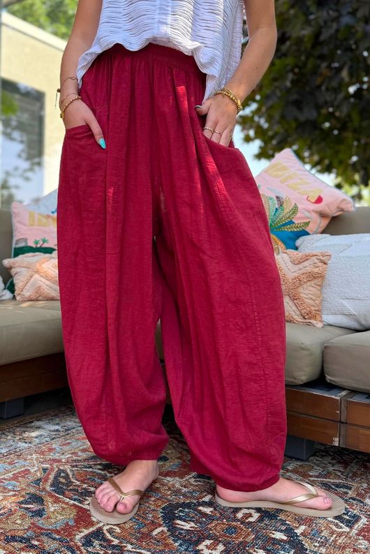 Sandbar Linen Blend Bloom Barrel Pant Rioja